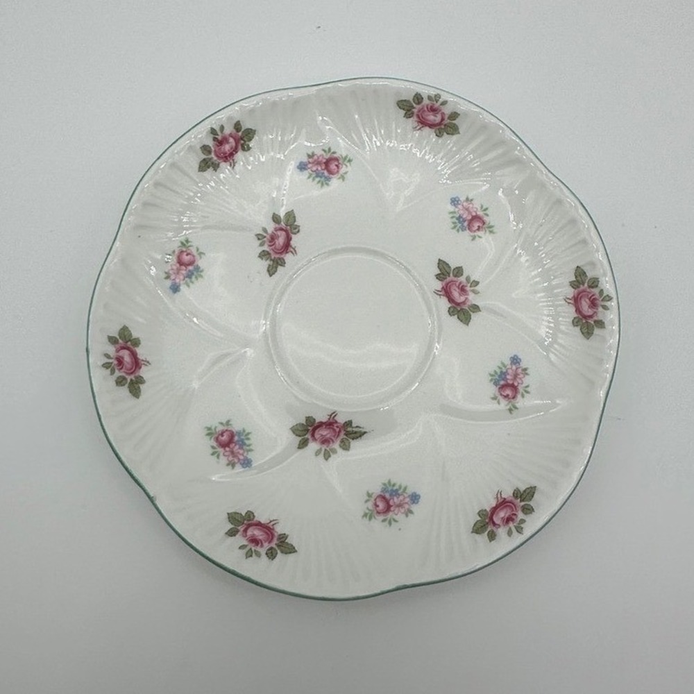 Shelley Rosebud Saucer Fine Bone China England 13426 Pink Rose Green Trim 5.5"